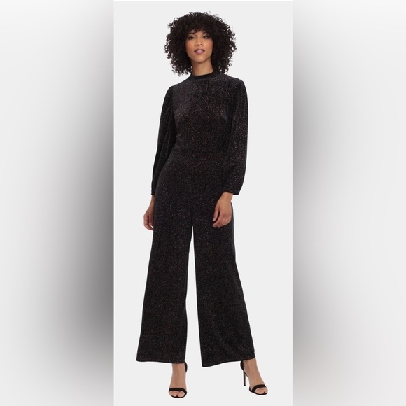 Maggy London Black Glitter Sparkle Multicolor Dressy Jumpsuit Long sleeve
